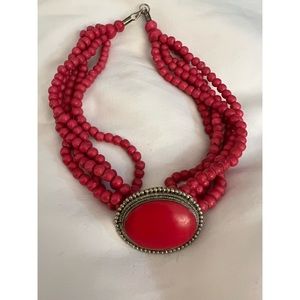 Red/rose 5 strand necklace, used costume jewelry
